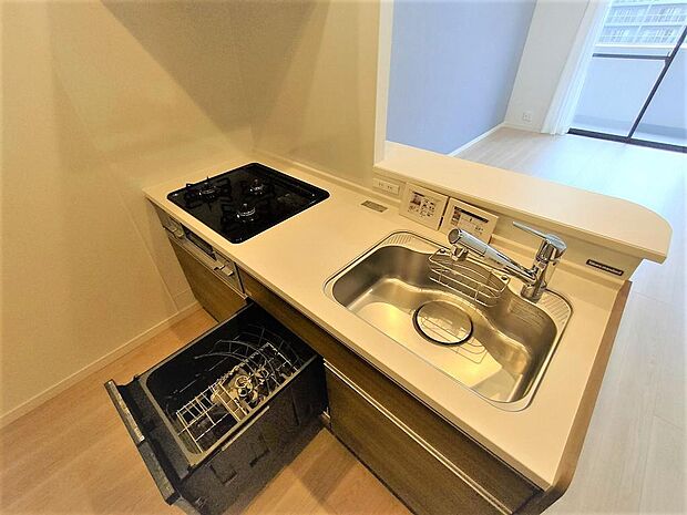 システムキッチンも新規交換済です。食洗器も完備しており、使い勝手が良さそうです。