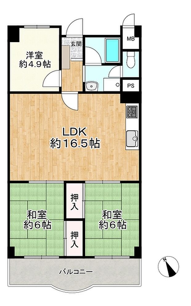 サンピア茨木　オーナーチェンジ(3LDK) 2階の間取り図
