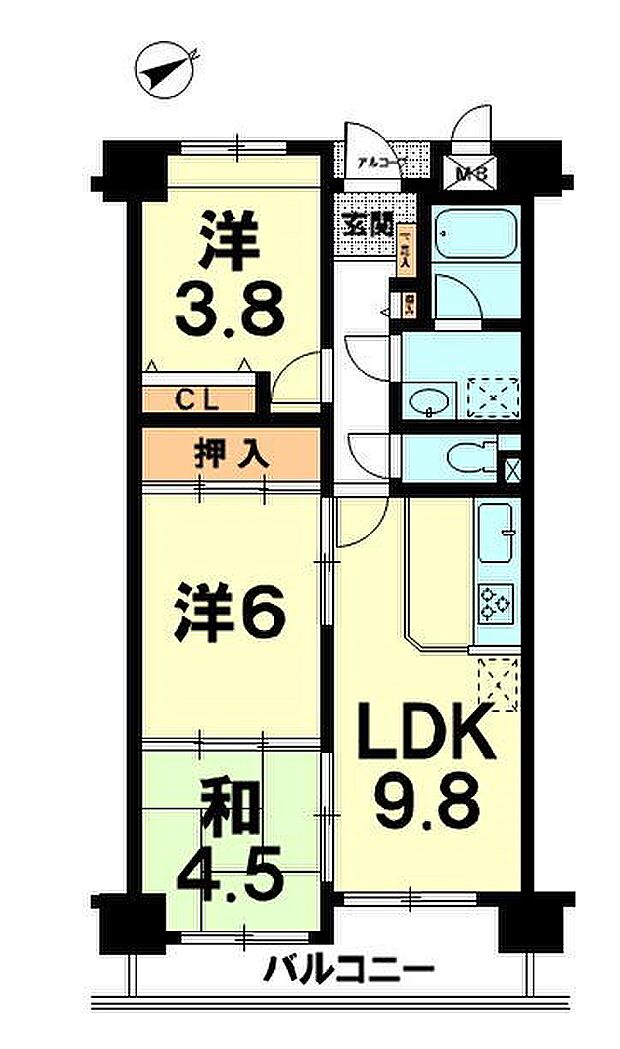 パークシティ能登川(3LDK) 9階の間取り図