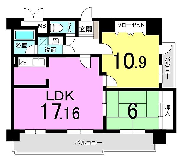 ビブレマンション箱崎(2LDK) 4階の間取り図