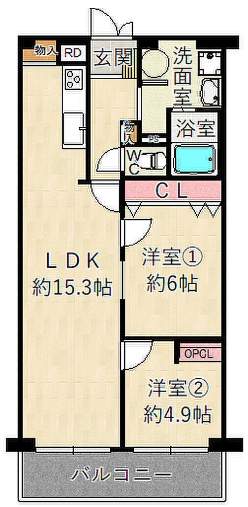 武庫川スカイハイツ(2LDK) 2階の内観