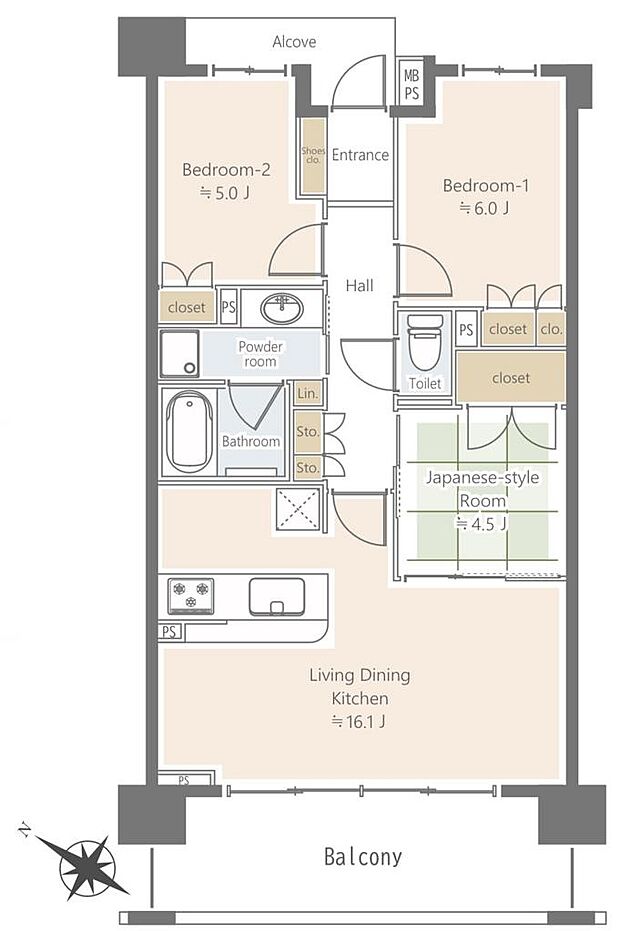 レクセル稲毛パークス(3LDK) 3階/304号室の間取り図