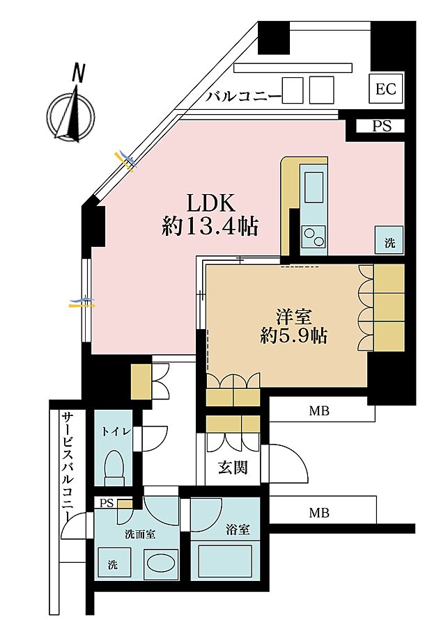 五番町マンション(1LDK) 9階の間取り図
