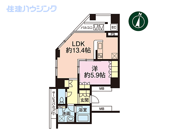 五番町マンション(1LDK) 9階の間取り図