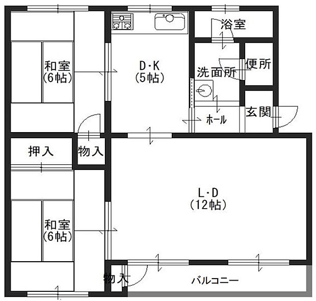 神陵台北住宅66号棟(2LDK) 1階の間取り図