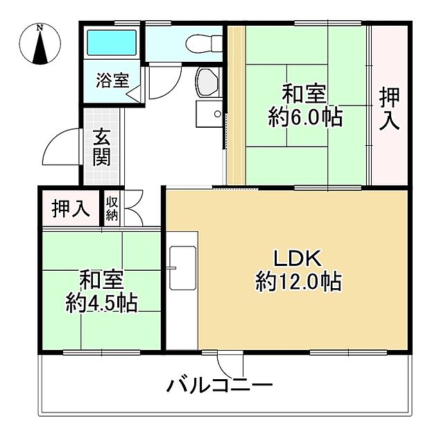 男山第3住宅214号棟(2LDK) 4階の間取り図