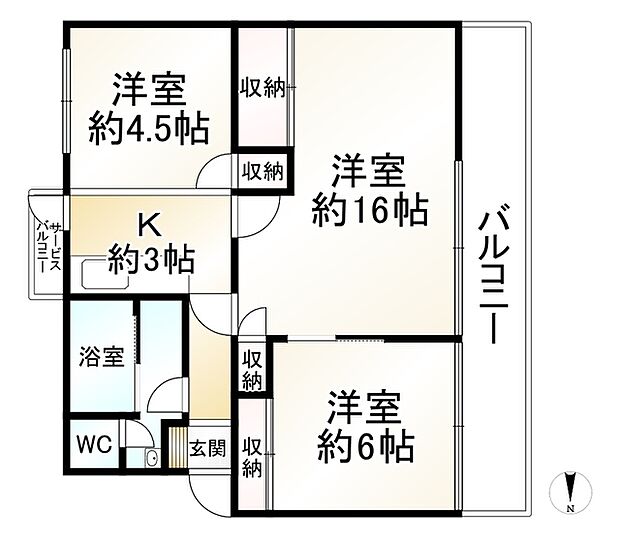 香里三井第三次住宅Ａ29棟(3K) 4階の間取り図