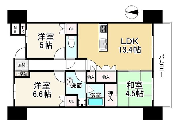 ライオンズ大和高田セントハウス(3LDK) 2階の間取り図