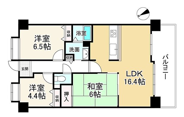 ユニライフ大和高田II(3LDK) 6階の間取り図