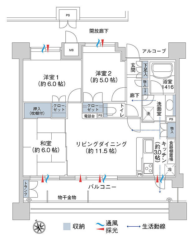 サンデュエル二本松中央(3LDK) 7階の間取り図
