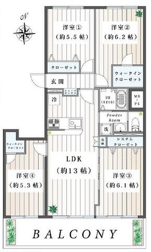 県ドリームハイツ20号棟(4LDK) 7階の間取り図