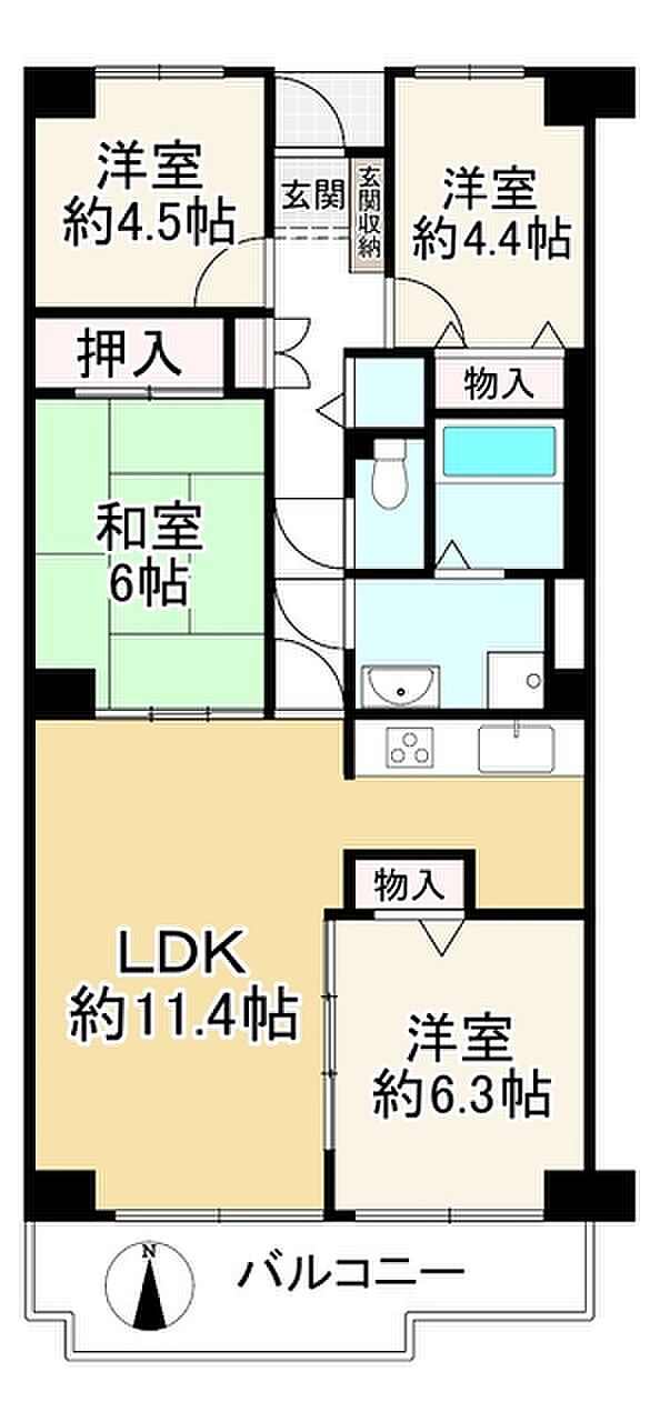 サンハイツ宝塚五月台Ａ棟(4LDK) 9階の間取り図