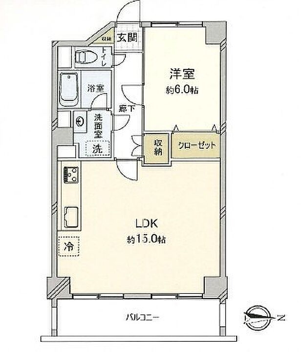 ライオンズマンション八興(1LDK) 6階の間取り図