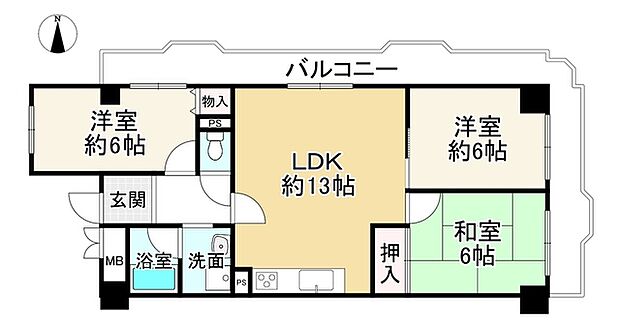 シャルマンコーポ神足(3LDK) 11階の間取り図