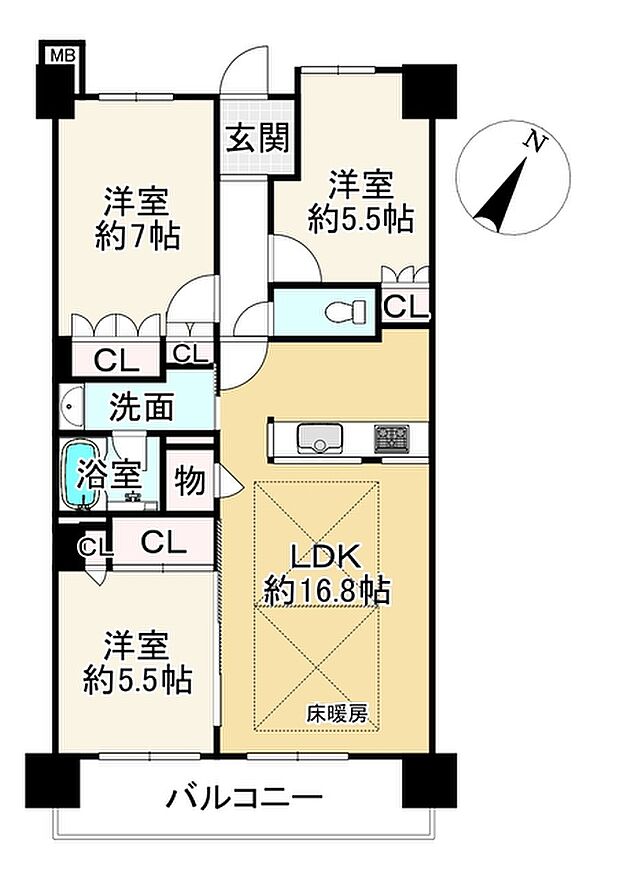 プラウド近江八幡(3LDK) 9階の間取り図