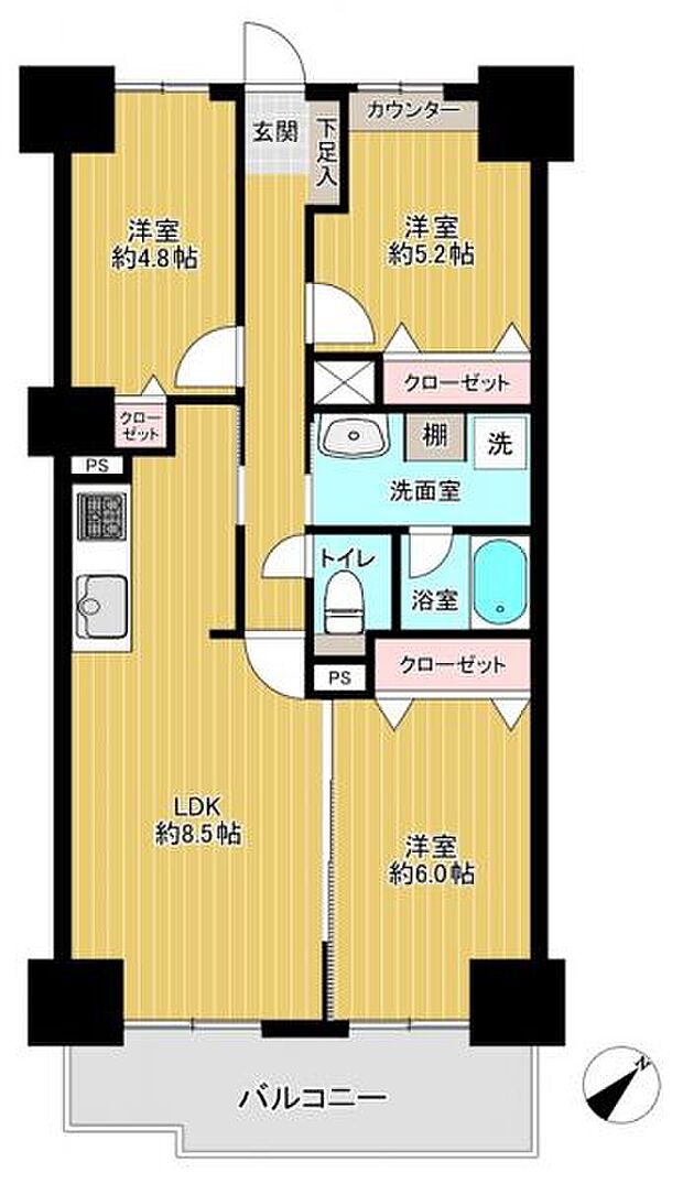 エクセル津田沼(3LDK) 10階の間取り図