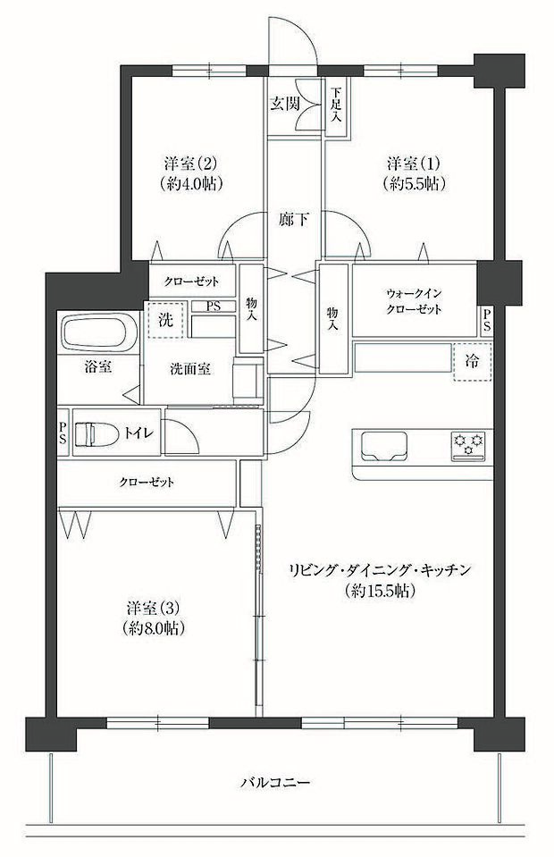 高槻阿武山三番街304号棟(3LDK) 3階/303の間取り図