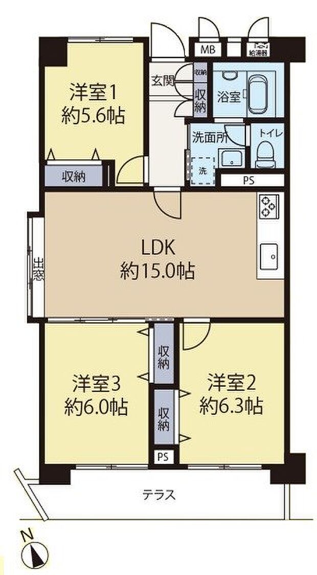 大泉学園サマリヤマンション(3LDK) 1階の間取り図