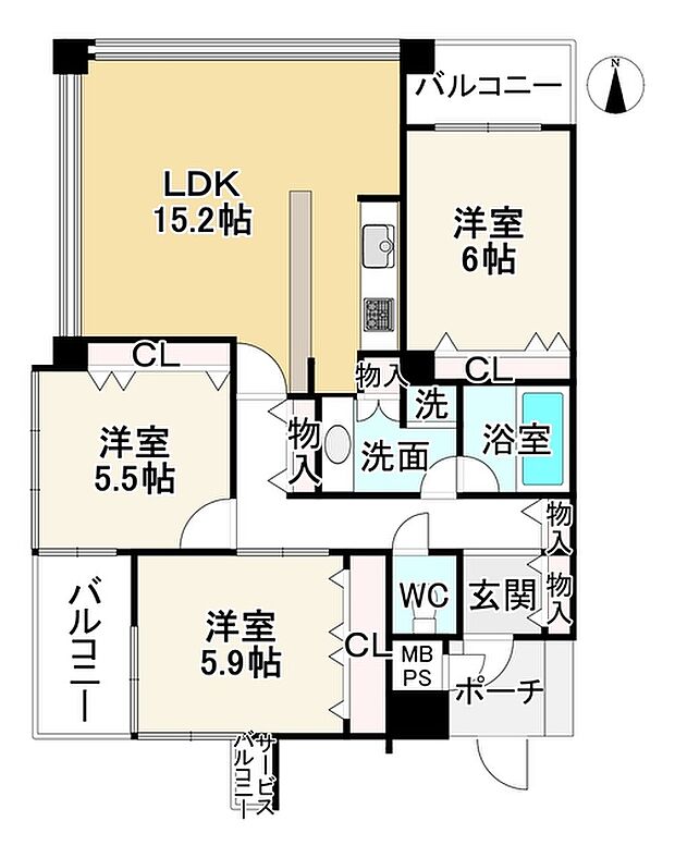 シンフォニー嵯峨嵐山(3LDK) 6階の間取り図