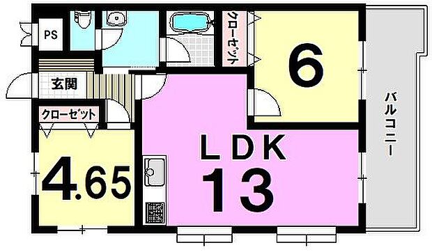 アンピール美野島(2LDK) 1階の間取り図