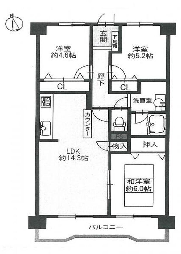 逆瀬川パークマンション(3LDK) 7階の間取り図