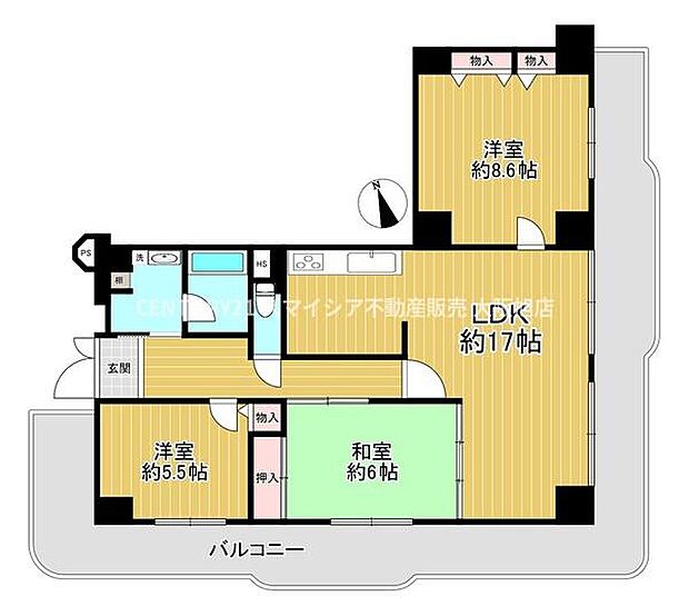 シャルム京橋(3LDK) 9階の間取り図