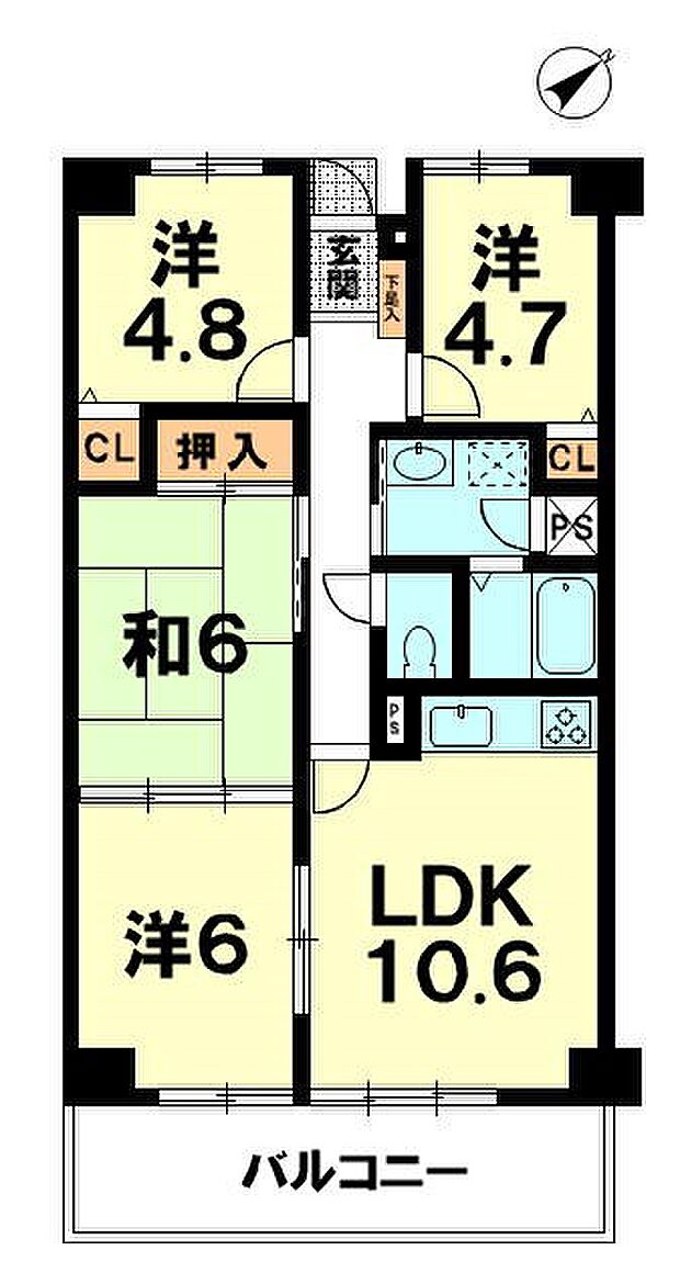グラン・コート野洲(4LDK) 4階の間取り図