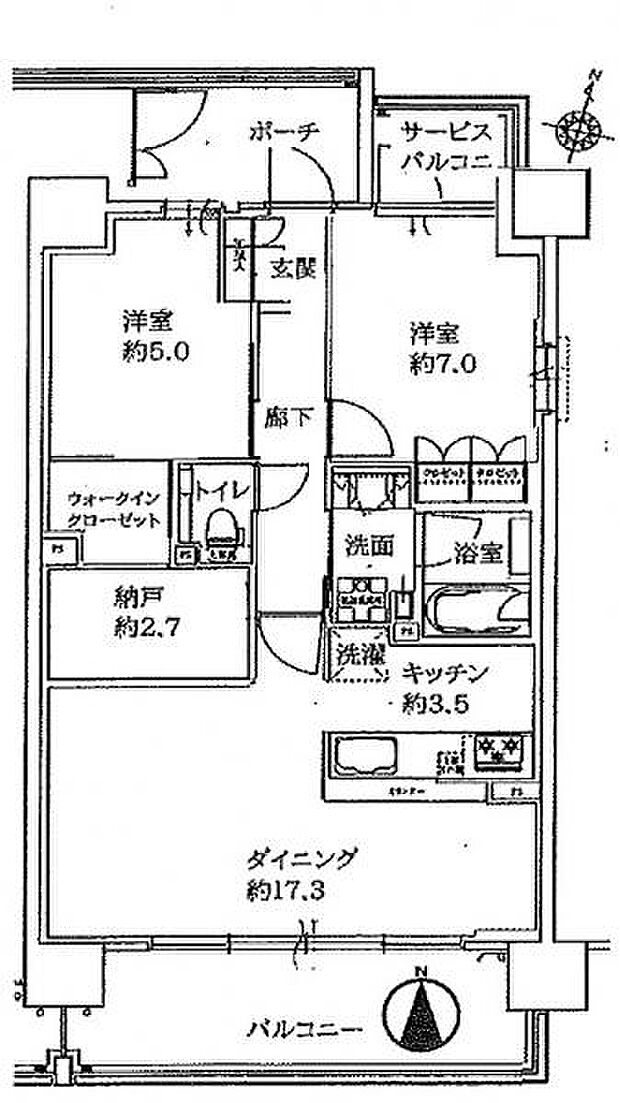 ブランニード河内小阪(2SLDK) 7階の間取り図