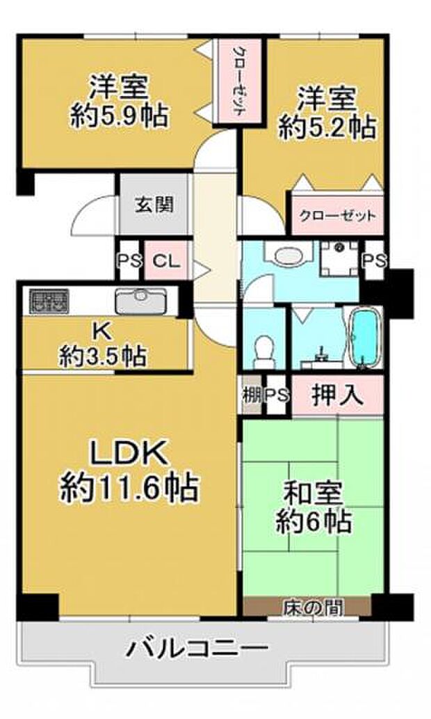 六甲グランドヒルズ1号館(3LDK) 9階の間取り図
