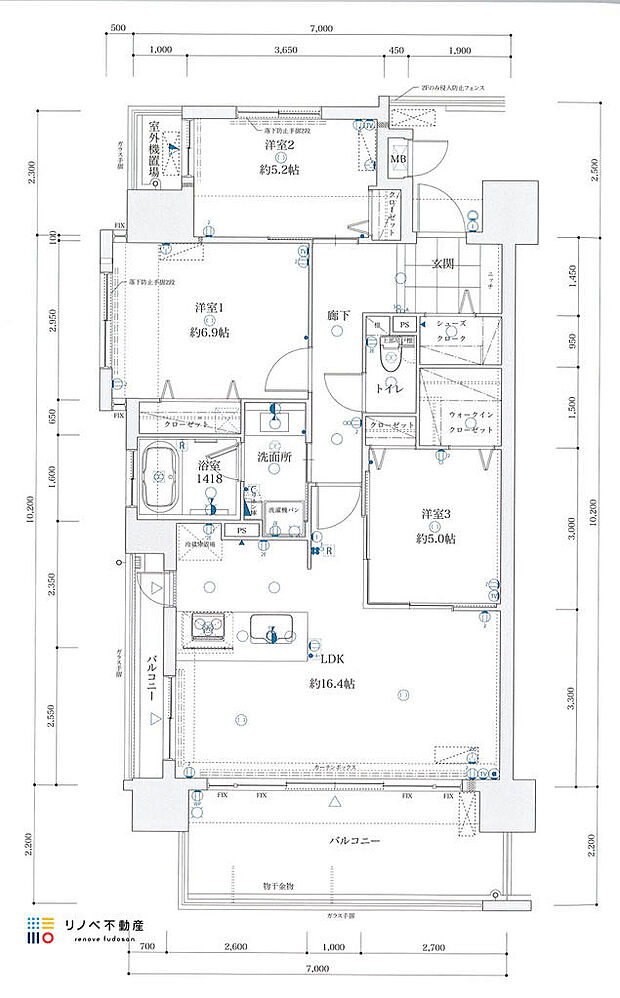 レクシア宮崎駅プレジア(3LDK) 7階の間取り図