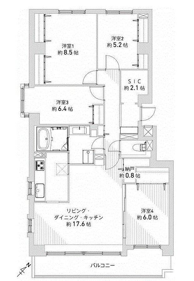地下鉄南北線 真駒内駅まで 徒歩20分(4LDK) 4階の内観