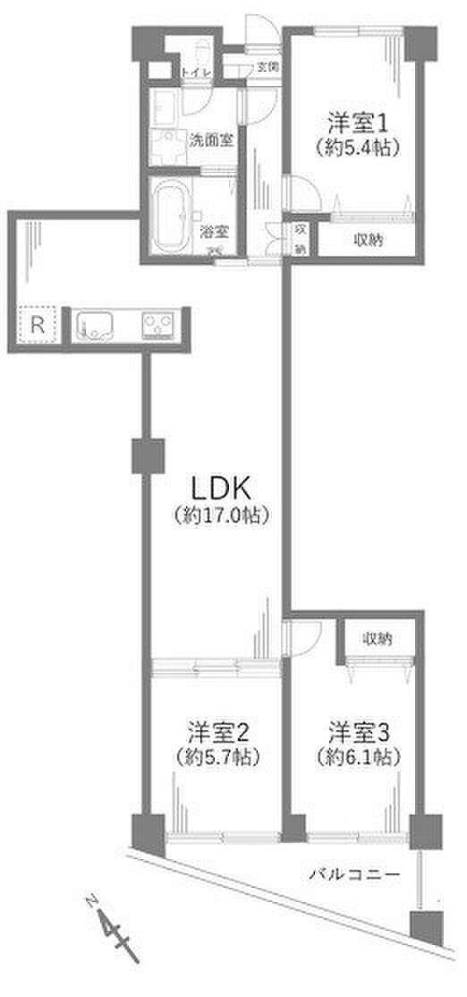 川口グレースマンション(3LDK) 9階の間取り図