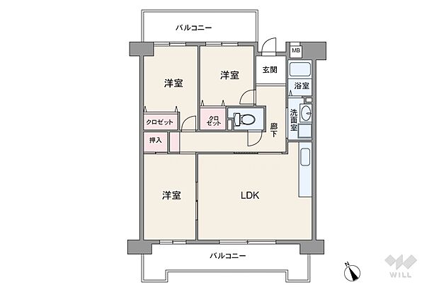 ライオンズマンション植田ヒルズイーストタワー(3LDK) 8階の間取り図