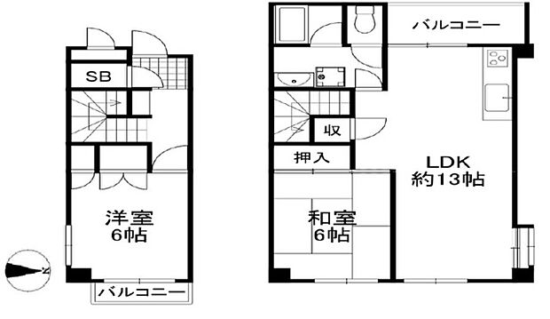 夙川ビューハイツＣ棟(3DK) 6階の間取り図