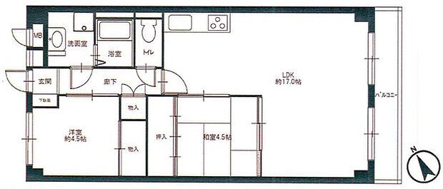 星陵台ハイツ(2LDK) 4階の間取り図
