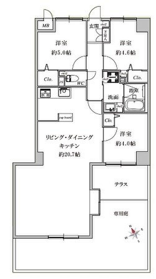 コスモ西川口アンソレール(3LDK) 1階の間取り図