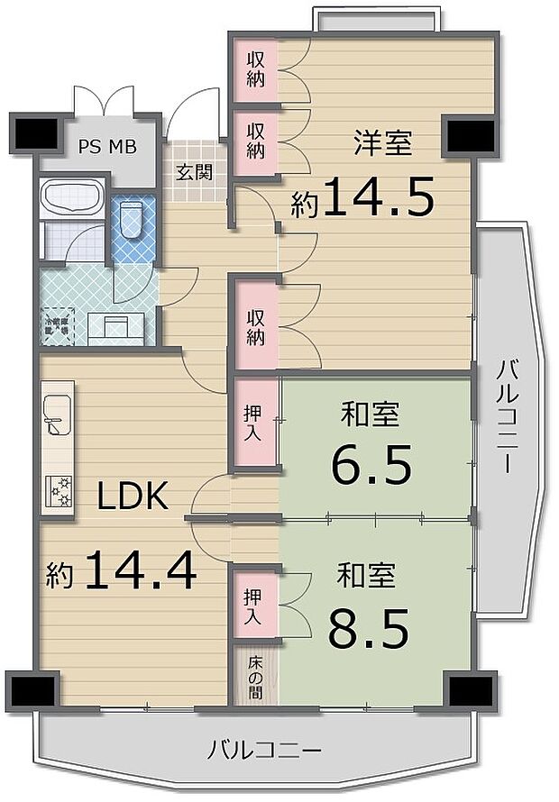 木太１７マンション(3LDK) 5階の内観