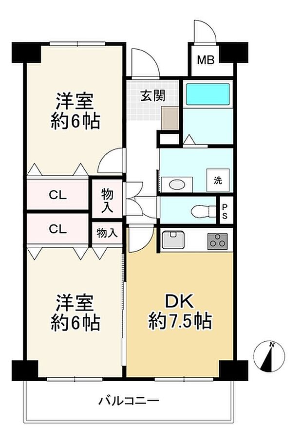 大石川サニーハイツ(2DK) 7階の間取り図