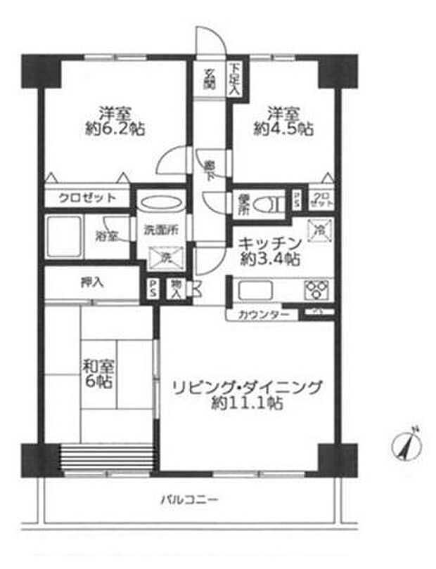 サンクレスト浦和(3LDK) 11階/1103の間取り図