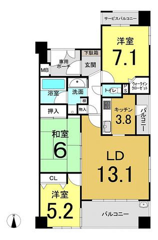 セレッソコート武庫之荘(3LDK) 3階の間取り図