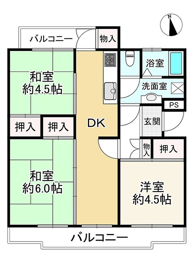 男山第4住宅316号棟(3DK) 2階の内観
