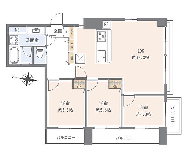 グランドメゾン上石神井(3LDK) 6階の間取り図