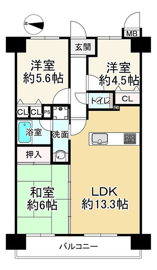 レックスマンション浅香山(3LDK) 2階の内観