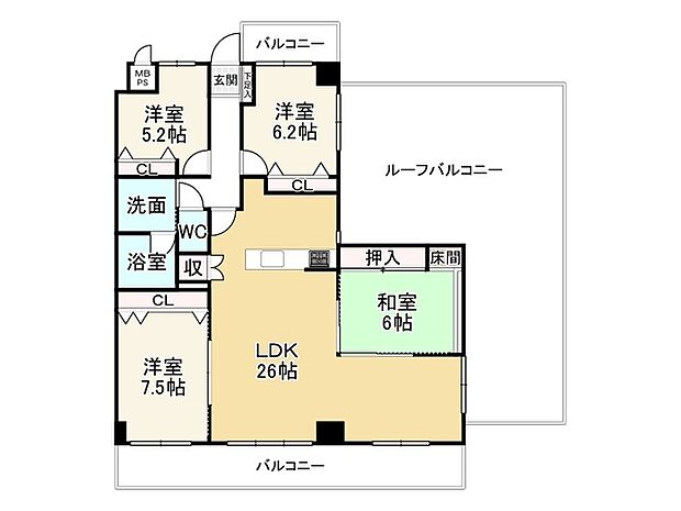 ライオンズマンション桃山南口(4LDK) 4階の間取り図