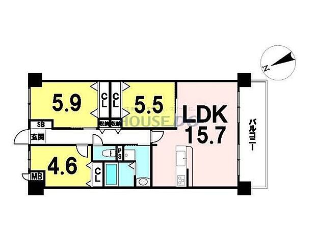 リベール明石江井ヶ島II(3LDK) 3階の間取り図