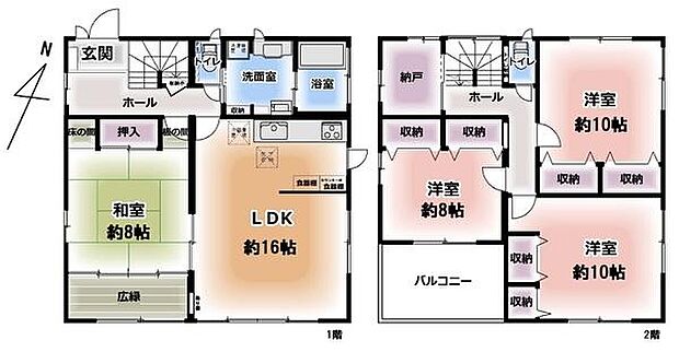 広々4LDK+納戸。8帖の和室は、お子様の遊び場やお昼寝、来客用の寝室にと多様な用途で使えます。