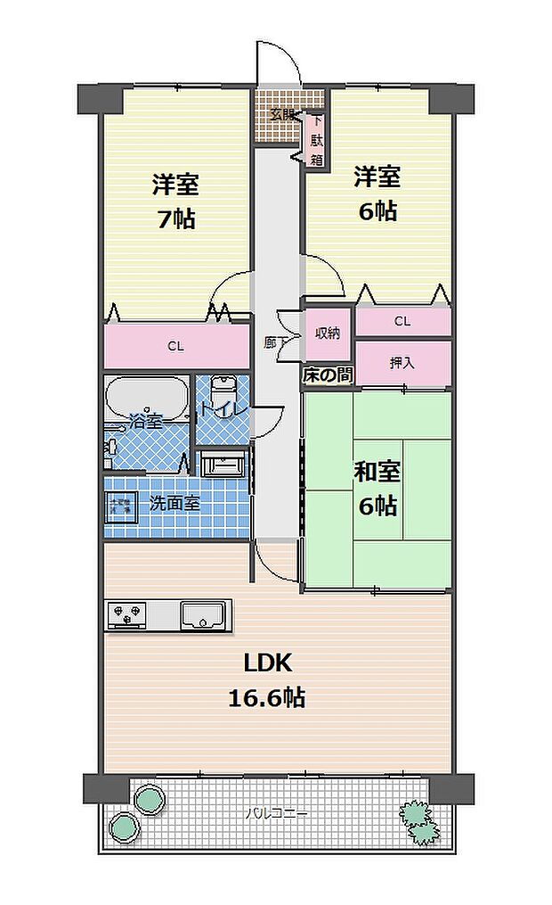 スペリアシティ名南アネックスVI(3LDK) 3階の間取り図