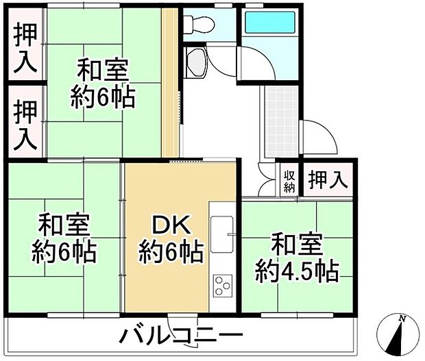男山第3住宅216棟(3DK) 5階の内観