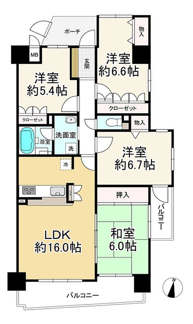 サーパス六ツ門(4LDK) 11階の内観