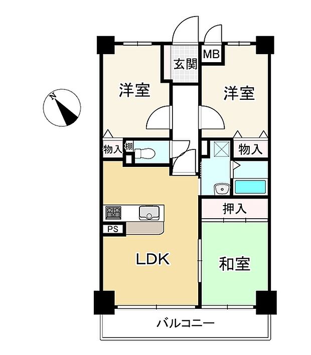 ライオンズマンション大仙公園(3LDK) 2階の間取り図